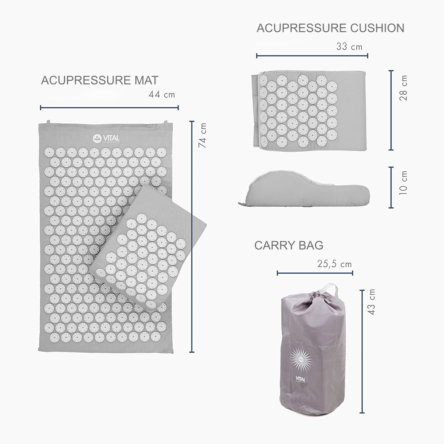 Acupressure Bed of Nails Mat and Head Cushion Pillow Set