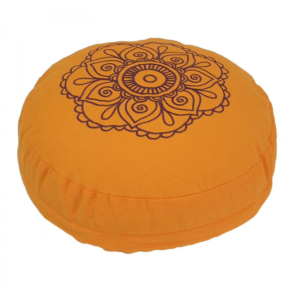 Buckwheat Round Meditation Zafu Cushion | Embroidered Flower Pattern | 2nd Ed