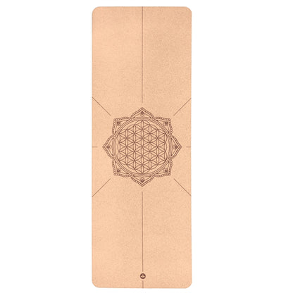 Cork Yoga Mat - Flower of Life design - Natural Rubber underside - 4mm Thick