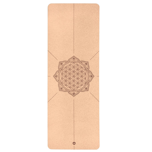 Cork Yoga Mat - Flower of Life design - Natural Rubber underside - 4mm Thick