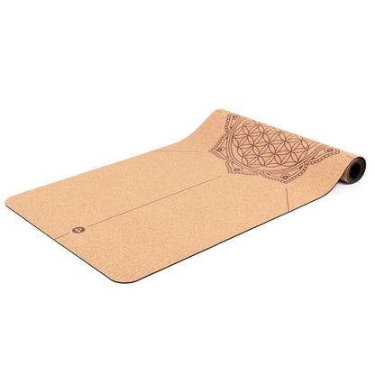 Cork Yoga Mat - Flower of Life design - Natural Rubber underside - 4mm Thick