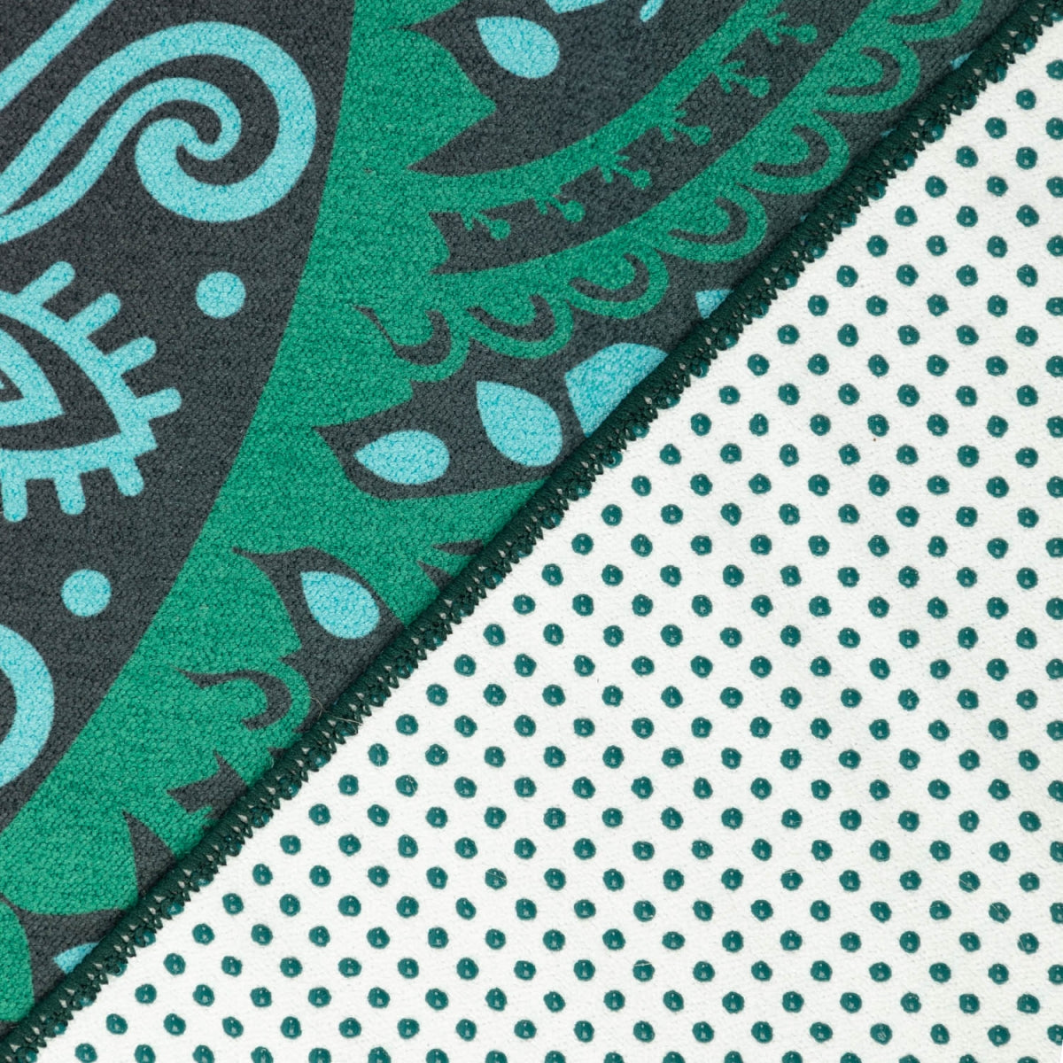 Hot Yoga Grip Towel² with anti-slip Silicone Dots | Green Mandalas print design