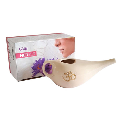 TEACHER PACK of 10 | Nasal Neti Pot with OM Pattern | Cream Ceramic Neti Pot