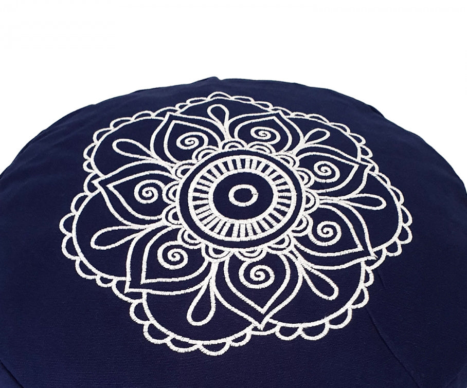 Round Zafu Cushion Cover | Embroidered Flower Pattern | OUTER COVER & INNER CASE Only