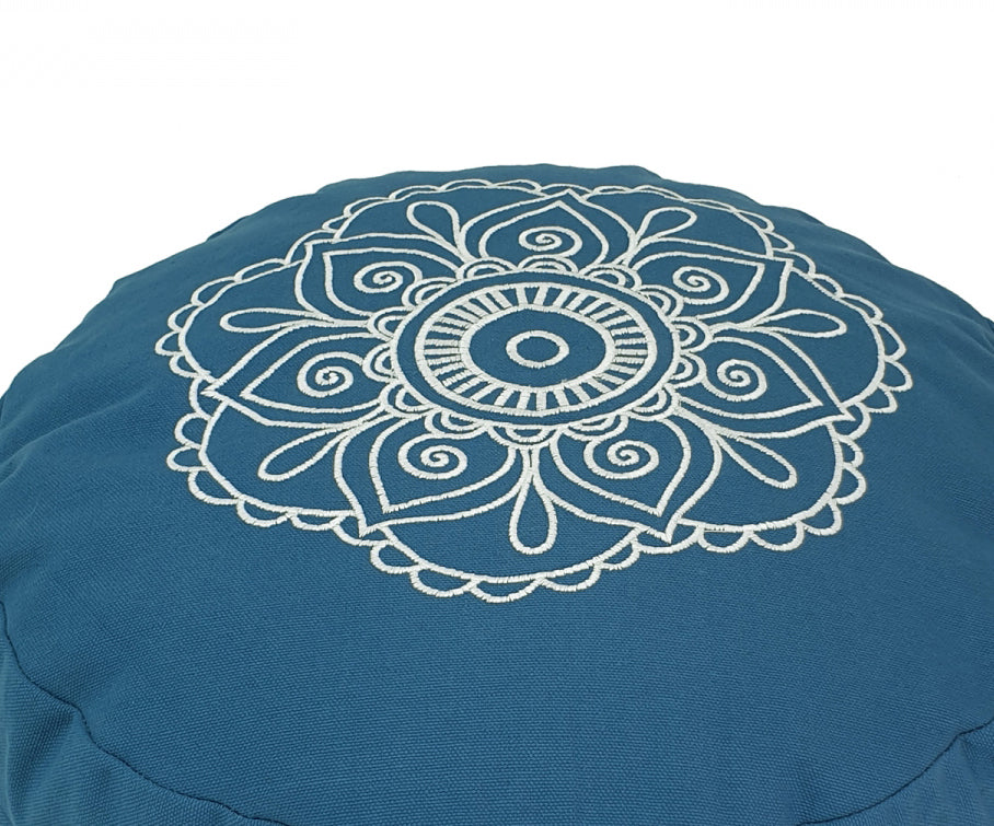 Round Zafu Cushion Cover | Embroidered Flower Pattern | OUTER COVER & INNER CASE Only