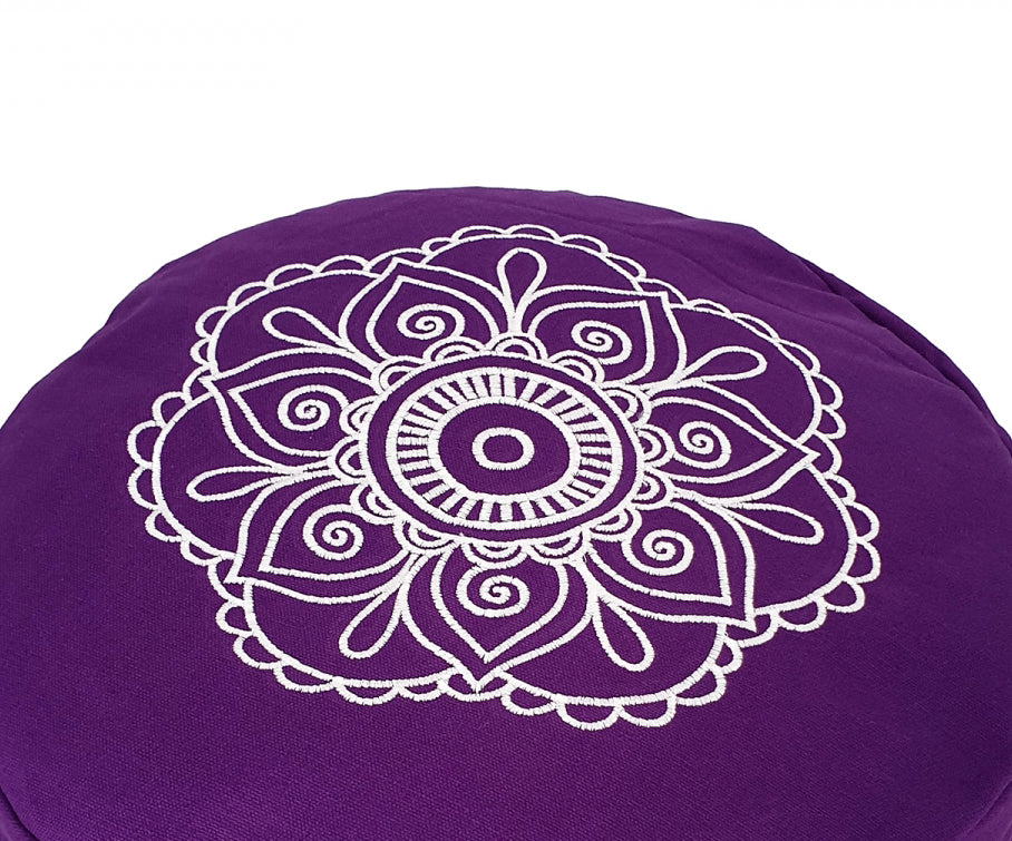 Round Zafu Cushion Cover | Embroidered Flower Pattern | OUTER COVER & INNER CASE Only