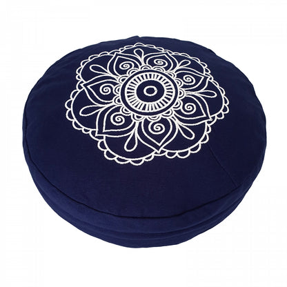 Buckwheat Round Meditation Zafu Cushion | Embroidered Flower Pattern | 2nd Ed