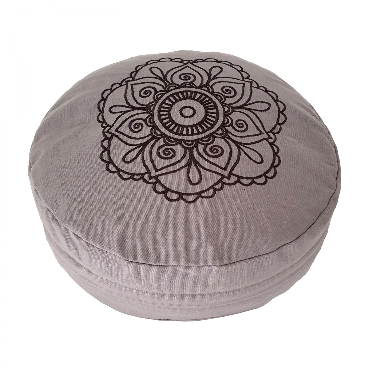 Buckwheat Round Meditation Zafu Cushion | Embroidered Flower Pattern | 2nd Ed