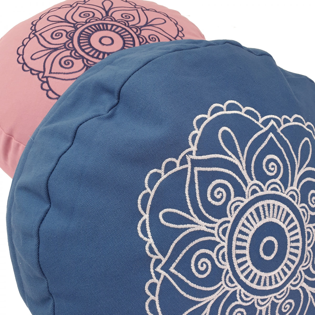 Buckwheat Round Meditation Zafu Cushion | Embroidered Flower Pattern | 2nd Ed