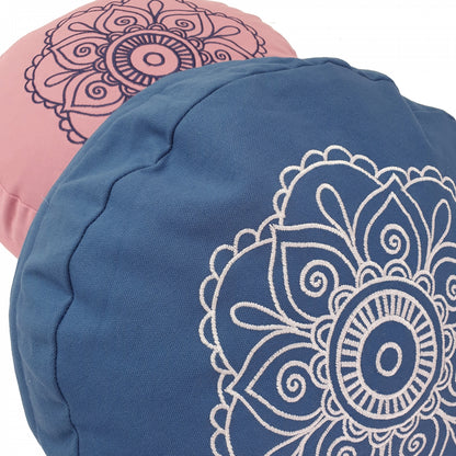 Buckwheat Round Meditation Zafu Cushion | Embroidered Flower Pattern | 2nd Ed