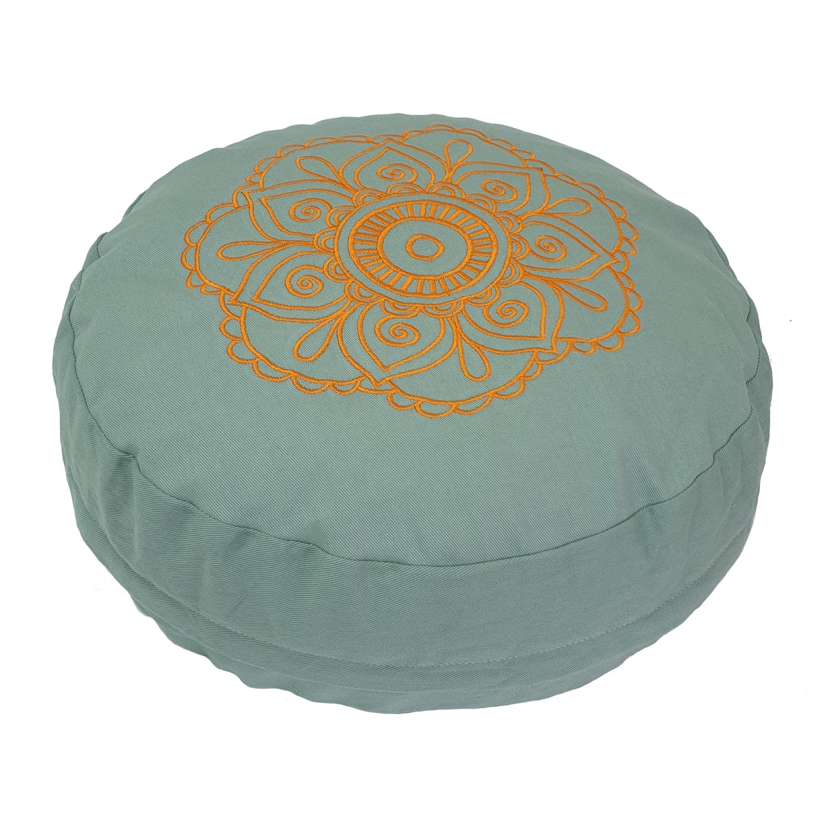Buckwheat Round Meditation Zafu Cushion | Embroidered Flower Pattern | 2nd Ed