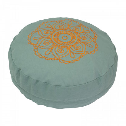 Buckwheat Round Meditation Zafu Cushion | Embroidered Flower Pattern | 2nd Ed
