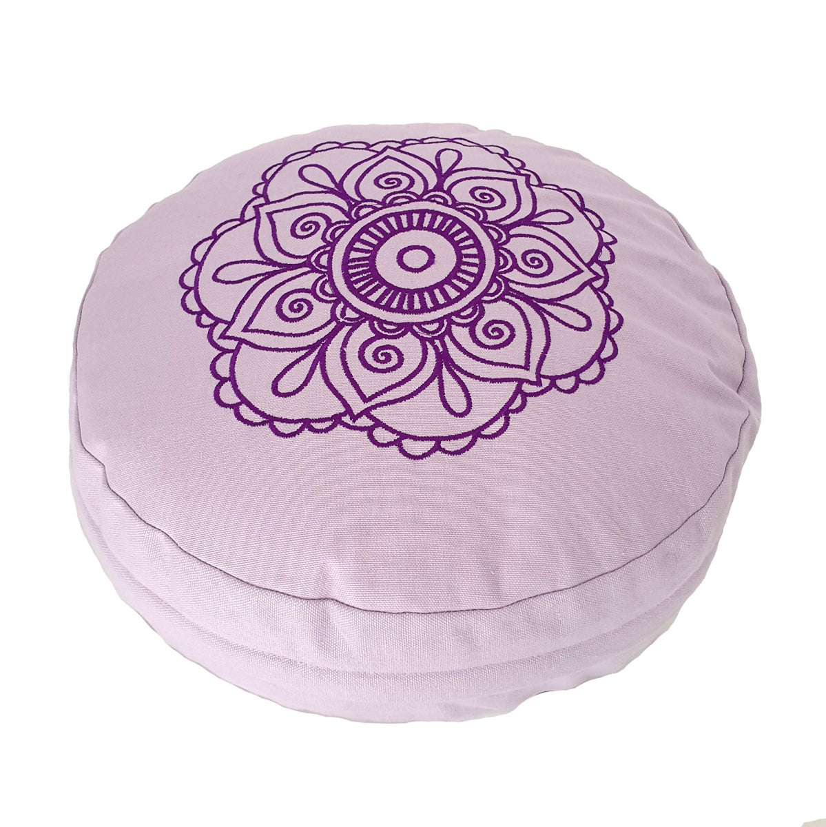 Buckwheat Round Meditation Zafu Cushion | Embroidered Flower Pattern | 2nd Ed