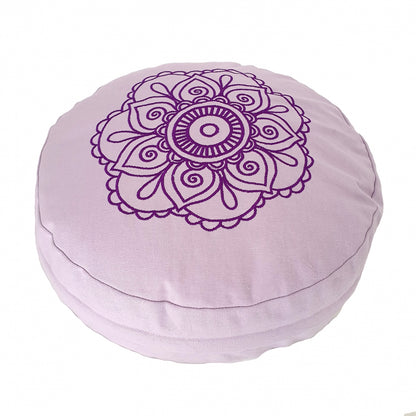 Buckwheat Round Meditation Zafu Cushion | Embroidered Flower Pattern | 2nd Ed