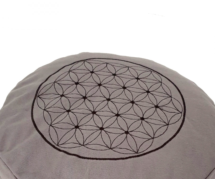 Round Zafu Cushion | Embroidered Flower of Life Pattern | OUTER COVER & INNER CASE Only