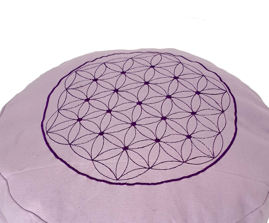Round Zafu Cushion | Embroidered Flower of Life Pattern | OUTER COVER & INNER CASE Only