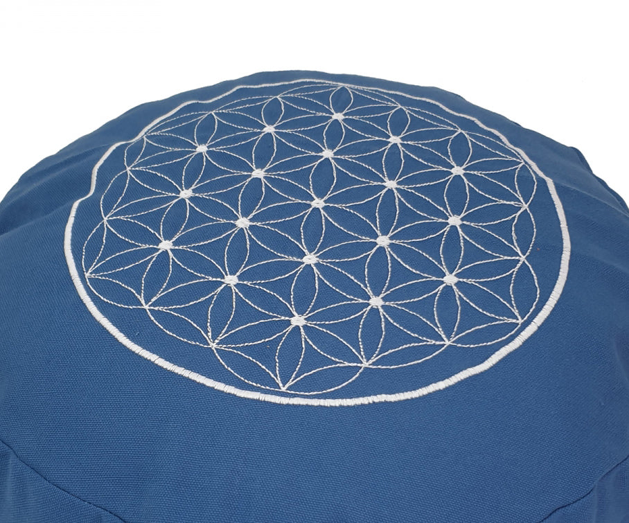 Round Zafu Cushion | Embroidered Flower of Life Pattern | OUTER COVER & INNER CASE Only