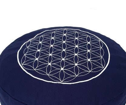 Round Zafu Cushion | Embroidered Flower of Life Pattern | OUTER COVER & INNER CASE Only
