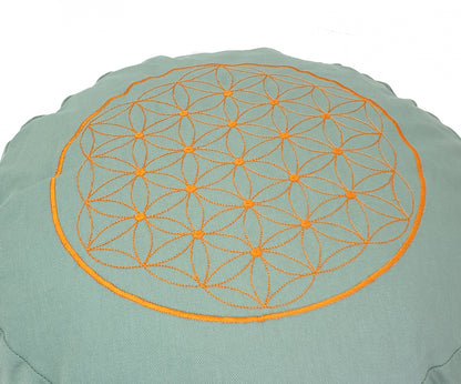 Round Zafu Cushion | Embroidered Flower of Life Pattern | OUTER COVER & INNER CASE Only