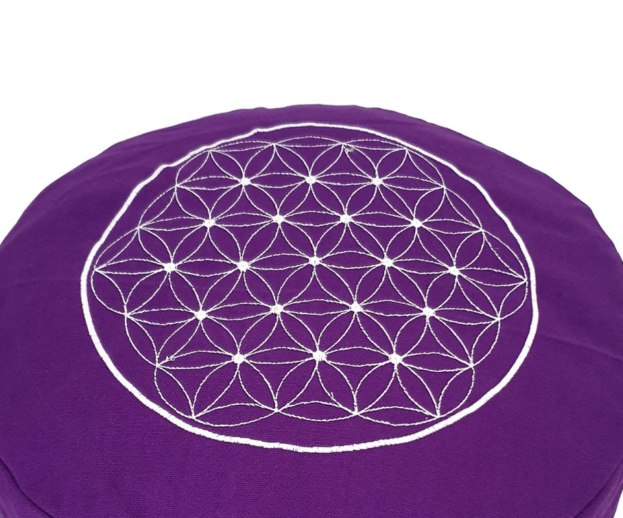 Round Zafu Cushion | Embroidered Flower of Life Pattern | OUTER COVER & INNER CASE Only