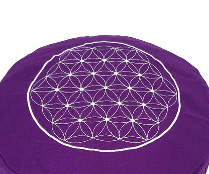 Round Zafu Cushion | Embroidered Flower of Life Pattern | OUTER COVER & INNER CASE Only