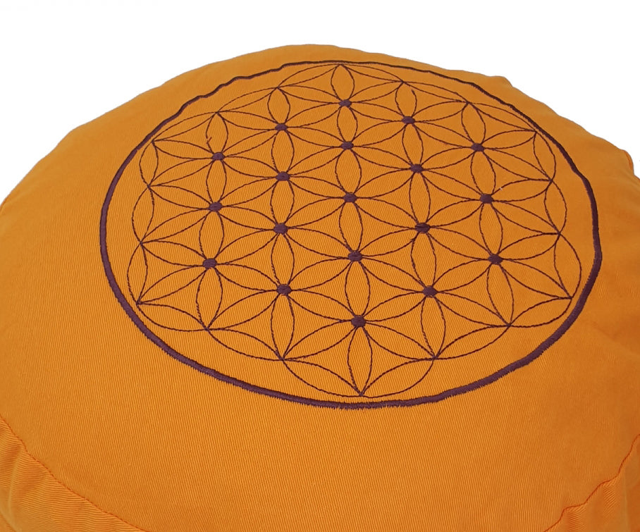 Round Zafu Cushion | Embroidered Flower of Life Pattern | OUTER COVER & INNER CASE Only
