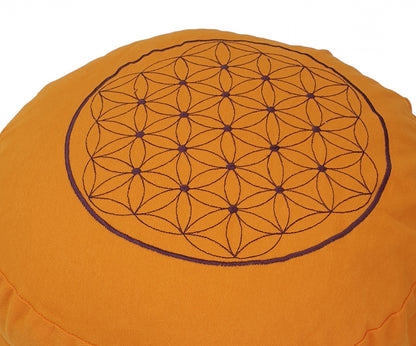 Round Zafu Cushion | Embroidered Flower of Life Pattern | OUTER COVER & INNER CASE Only