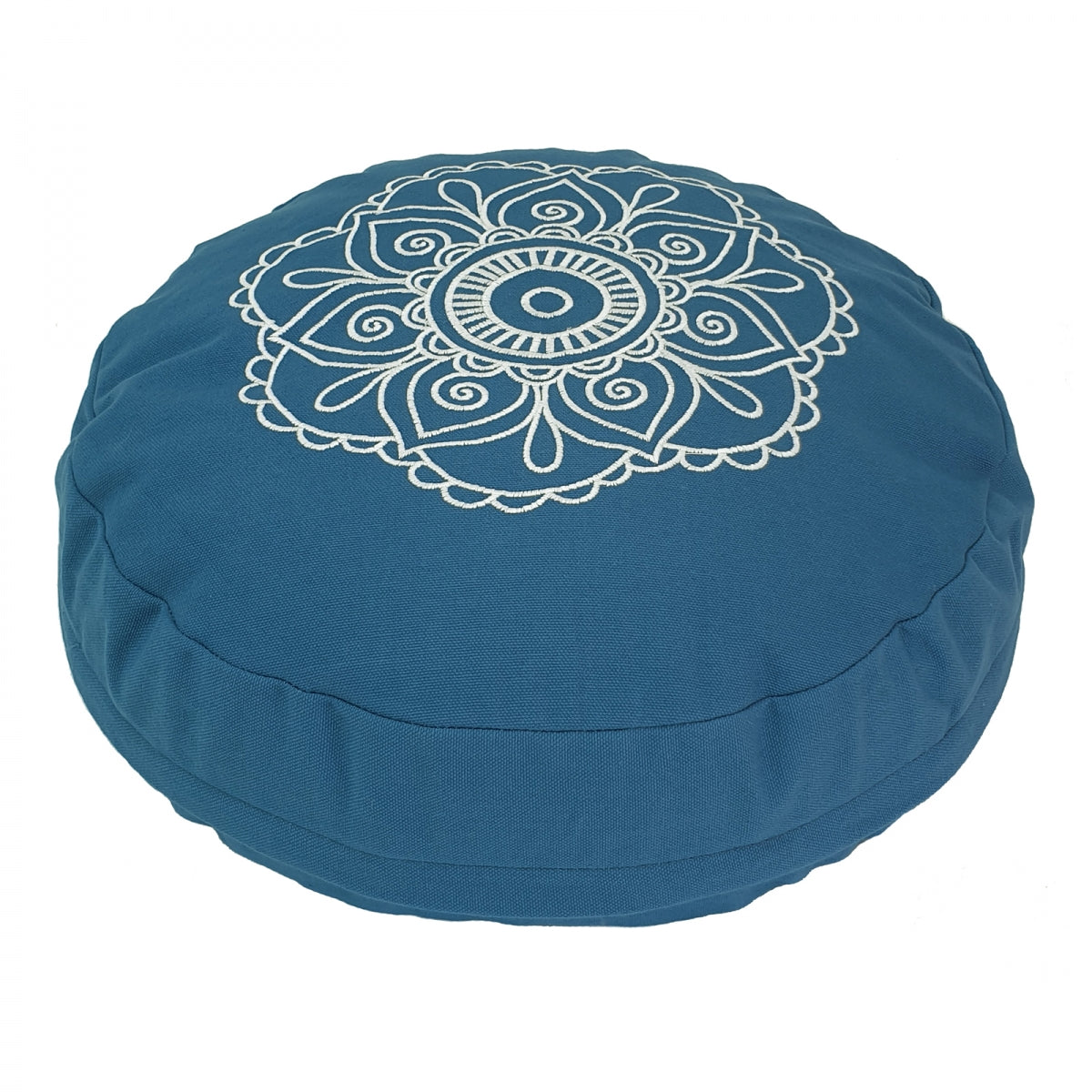 Buckwheat Round Meditation Zafu Cushion | Embroidered Flower Pattern | 2nd Ed