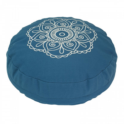 Buckwheat Round Meditation Zafu Cushion | Embroidered Flower Pattern | 2nd Ed