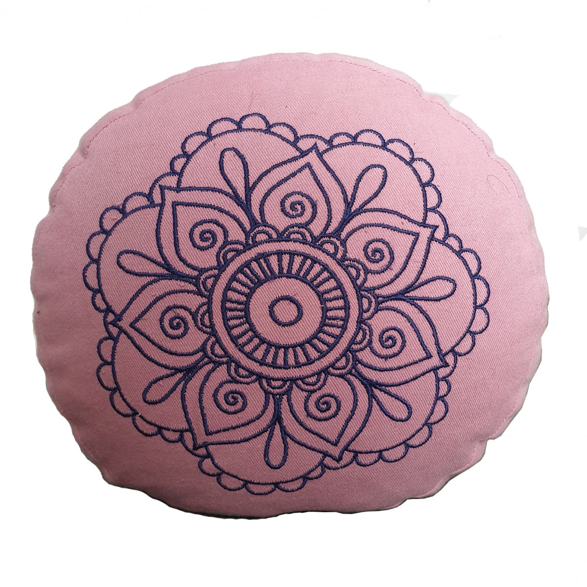 Buckwheat Round Meditation Zafu Cushion | Embroidered Flower Pattern