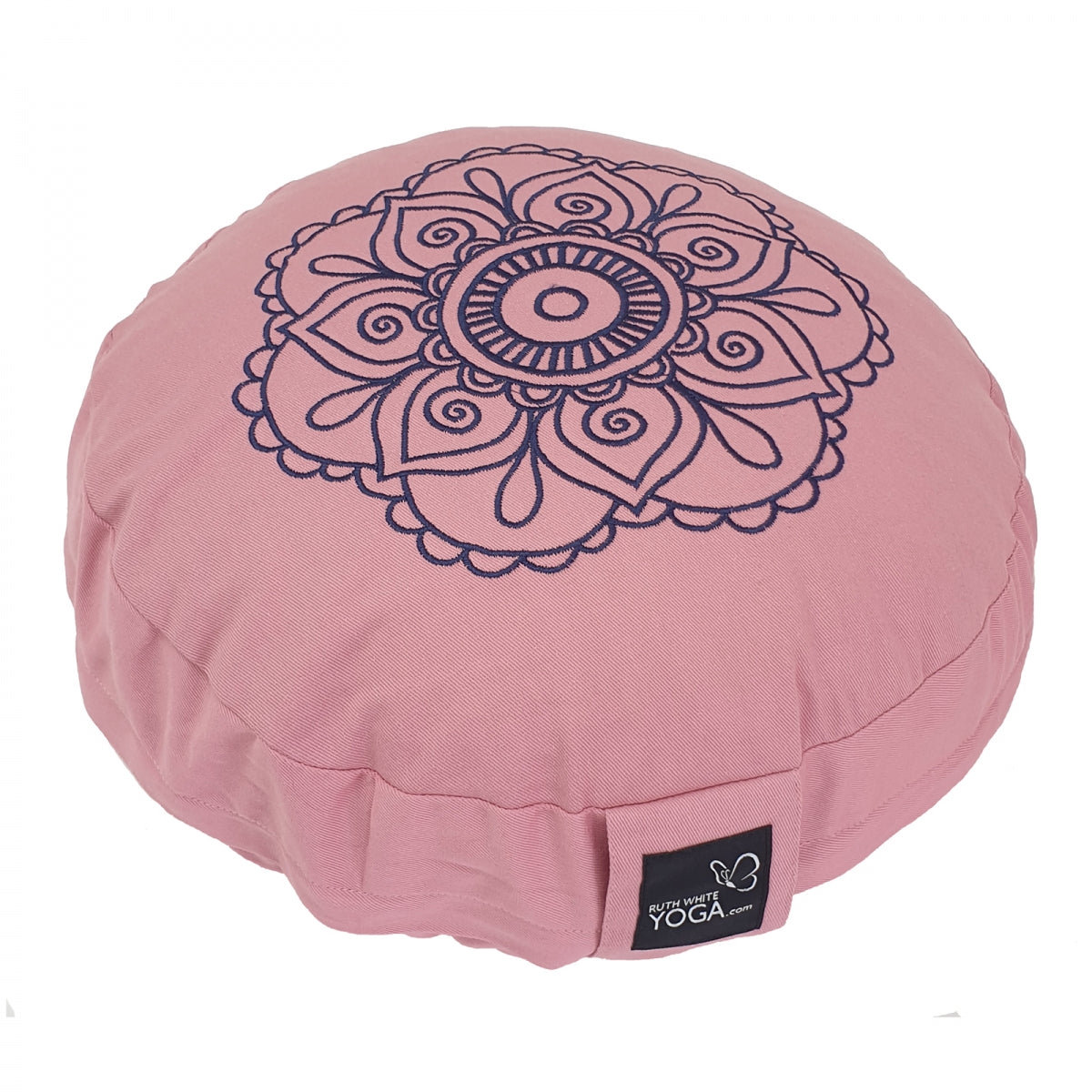 Buckwheat Round Meditation Zafu Cushion | Embroidered Flower Pattern | 2nd Ed