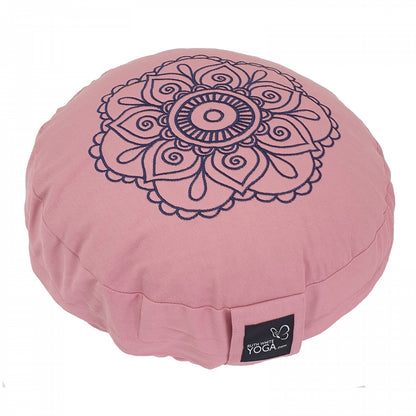 Buckwheat Round Meditation Zafu Cushion | Embroidered Flower Pattern | 2nd Ed
