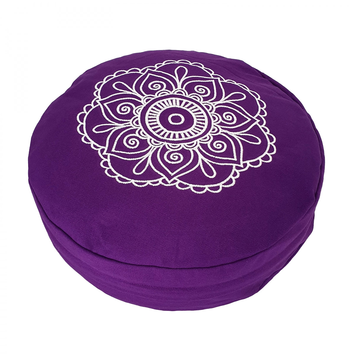 Buckwheat Round Meditation Zafu Cushion | Embroidered Flower Pattern | 2nd Ed