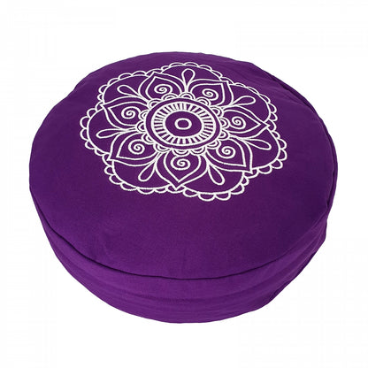 Buckwheat Round Meditation Zafu Cushion | Embroidered Flower Pattern | 2nd Ed