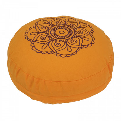 Buckwheat Round Meditation Zafu Cushion | Embroidered Flower Pattern | 2nd Ed