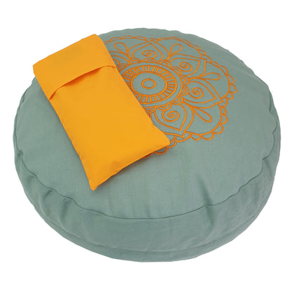 Meditation Kit with Buckwheat Round Zafu Cushion - Flower Design