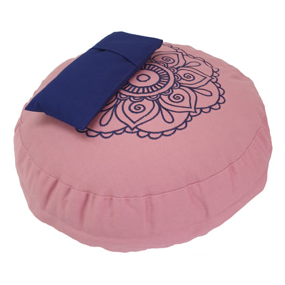 Meditation Kit with Buckwheat Round Zafu Cushion - Flower Design