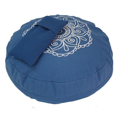 Meditation Kit with Buckwheat Round Zafu Cushion - Flower Design