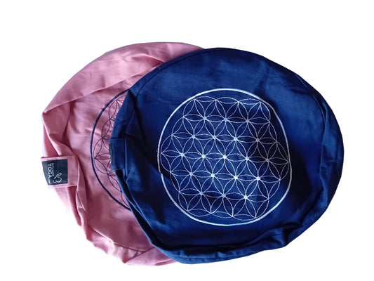 Round Zafu Cushion | Embroidered Flower of Life Pattern | OUTER COVER & INNER CASE Only
