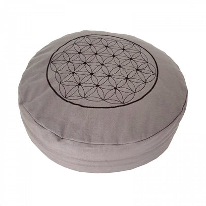 Buckwheat Round Meditation Zafu Cushion | Embroidered Flower of Life Pattern | 2nd Ed