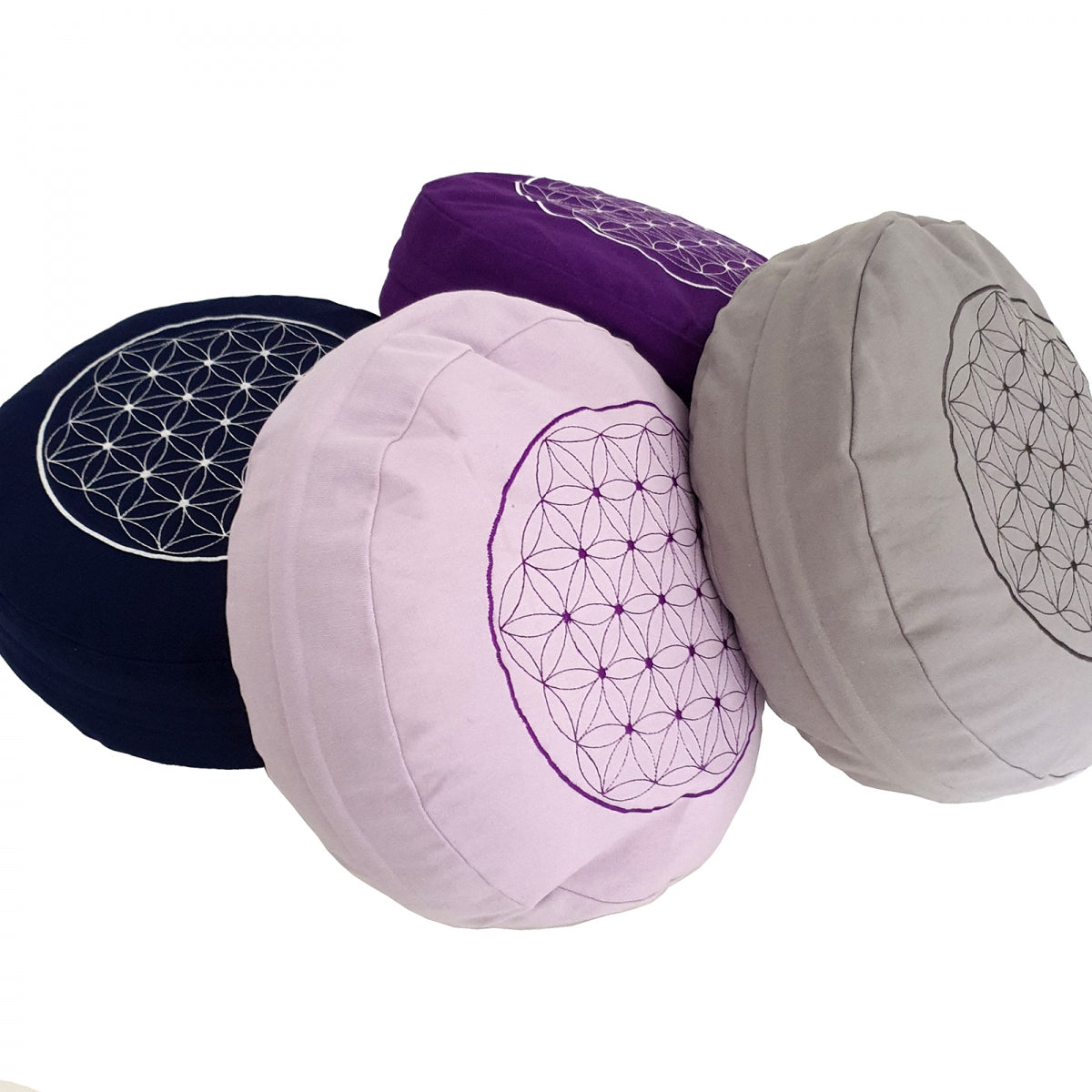 Buckwheat Round Meditation Zafu Cushion | Embroidered Flower of Life Pattern | 2nd Ed