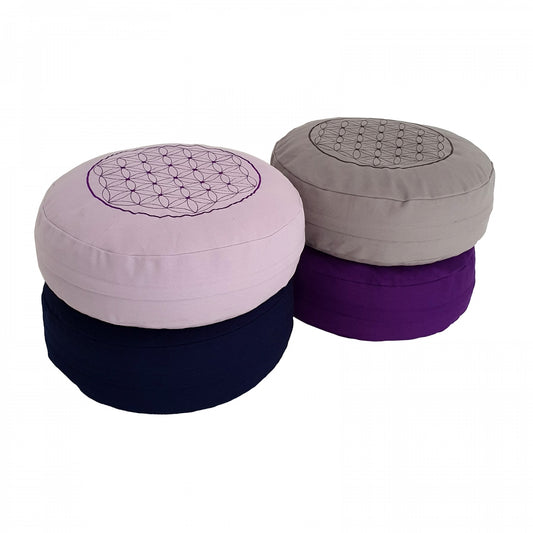TEACHER PACK of 4 | Buckwheat Round Meditation Zafu Cushions | Embroidered Flower of Life Pattern | 2nd Ed