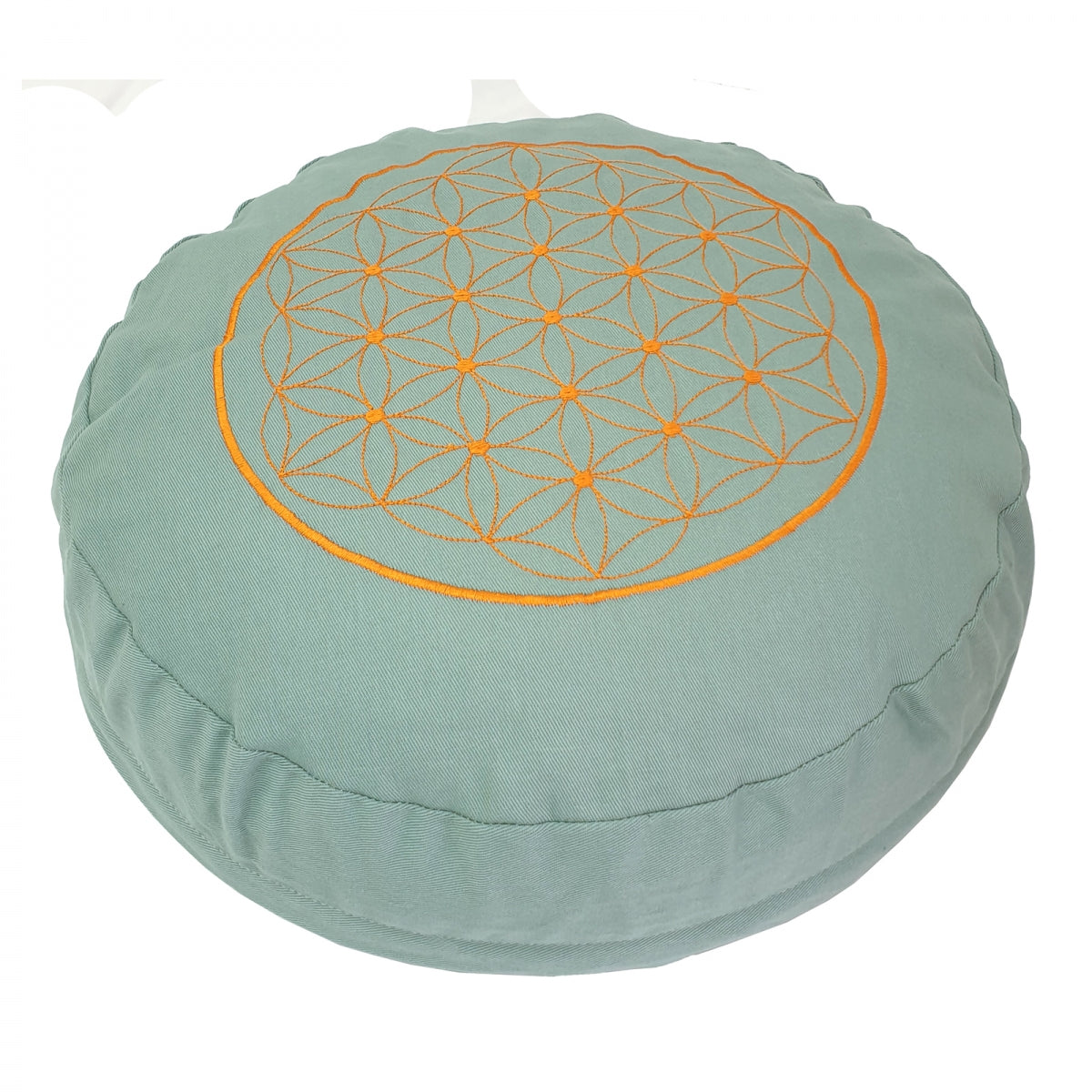 Buckwheat Round Meditation Zafu Cushion | Embroidered Flower of Life Pattern | 2nd Ed