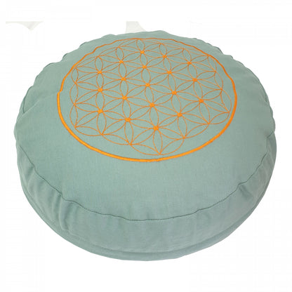 Buckwheat Round Meditation Zafu Cushion | Embroidered Flower of Life Pattern | 2nd Ed