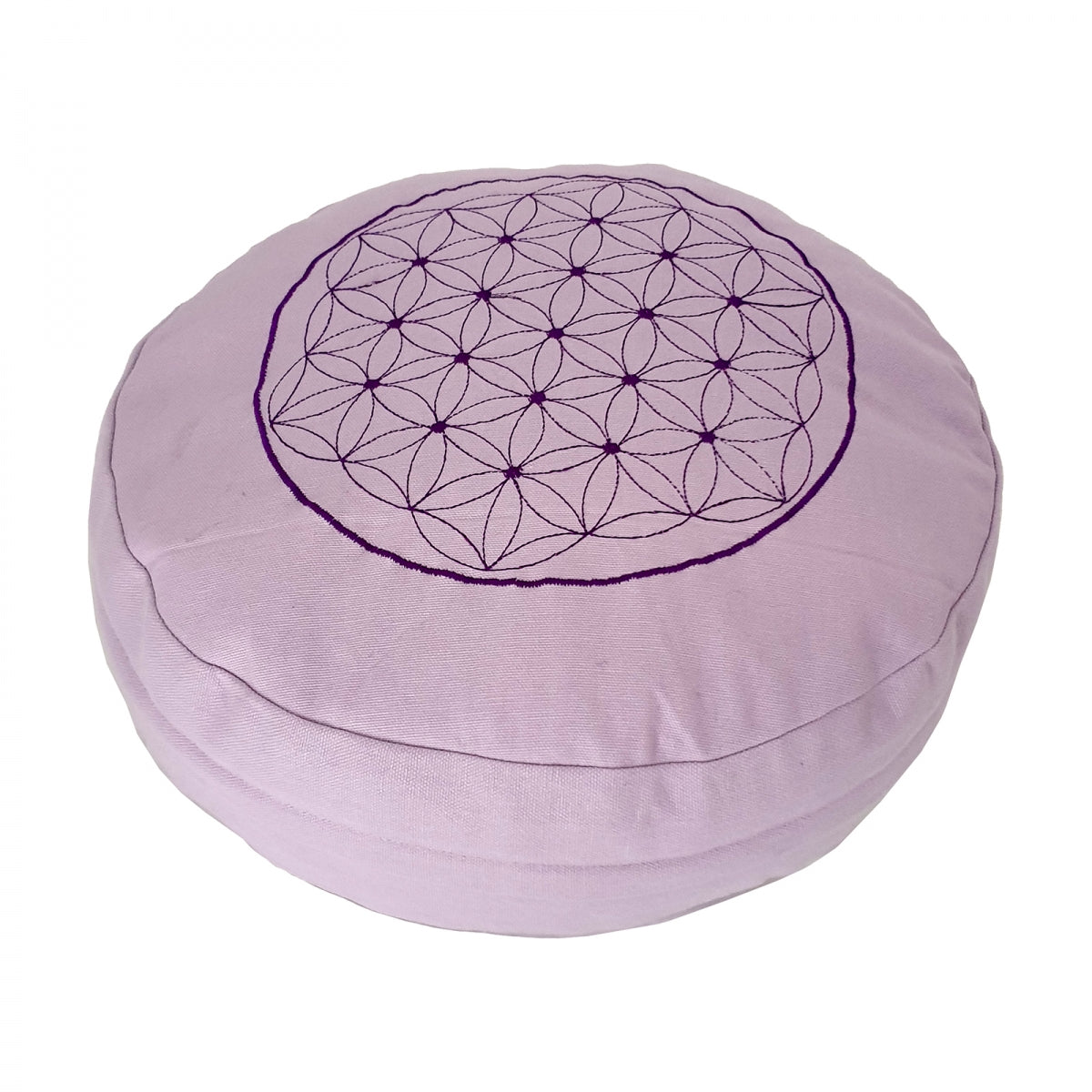 Buckwheat Round Meditation Zafu Cushion | Embroidered Flower of Life Pattern | 2nd Ed