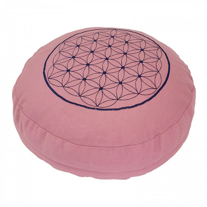 Buckwheat Round Meditation Zafu Cushion | Embroidered Flower of Life Pattern | 2nd Ed