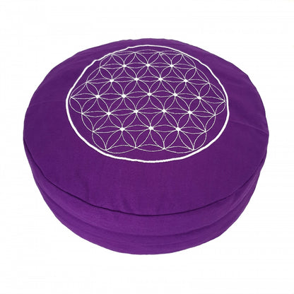 Buckwheat Round Meditation Zafu Cushion | Embroidered Flower of Life Pattern | 2nd Ed