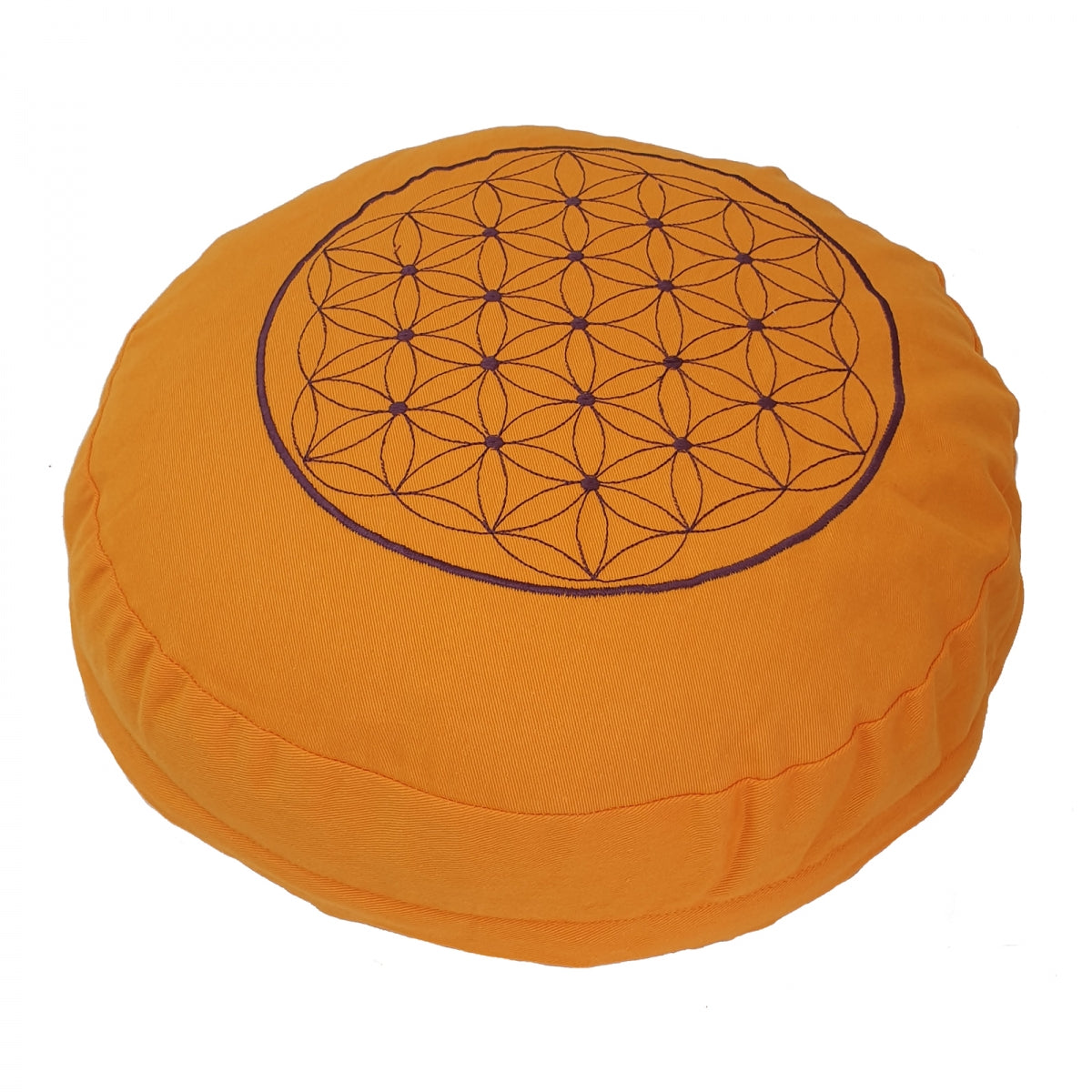 Buckwheat Round Meditation Zafu Cushion | Embroidered Flower of Life Pattern | 2nd Ed
