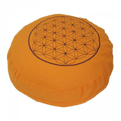 Buckwheat Round Meditation Zafu Cushion | Embroidered Flower of Life Pattern | 2nd Ed