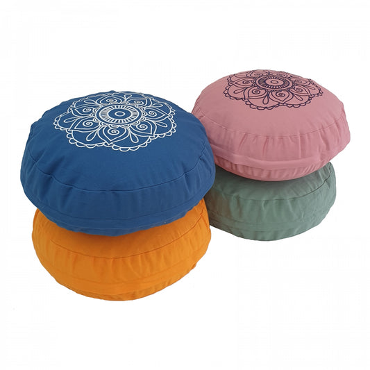 TEACHER PACK of 4 | Buckwheat Round Meditation Zafu Cushion | Embroidered Flower Pattern